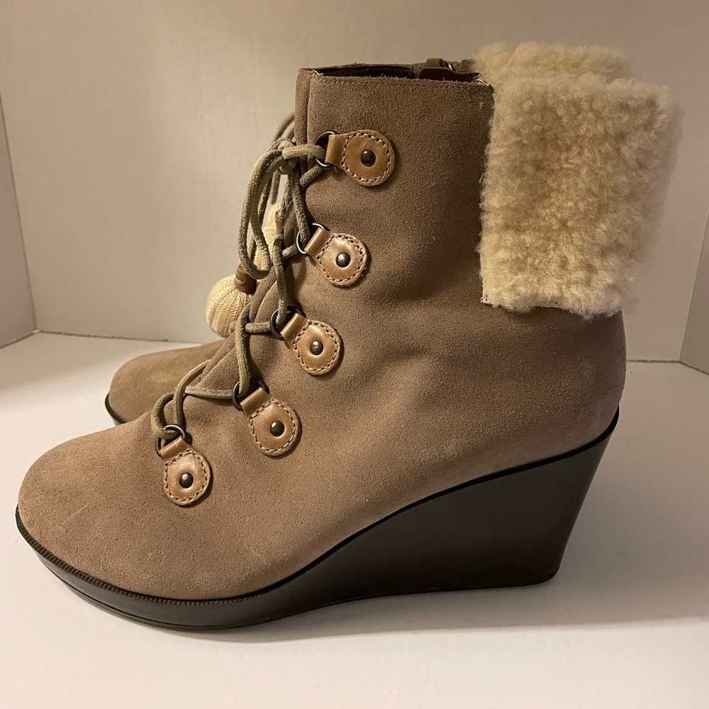 Cole Haan Nike Air Talish Suede Shearling Lace Waterproof Boot WedgesNO BOX NWOT